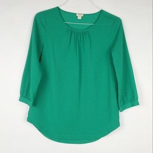 J Crew Grid Gingham 3/4 Sleeve Top Career Blouse